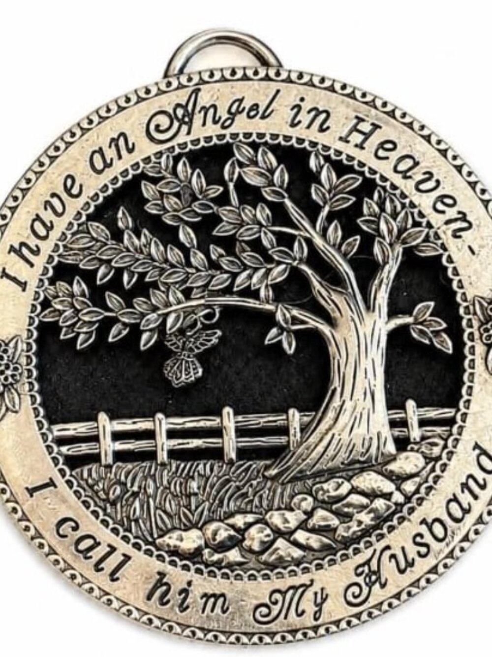 💖 Memorial Angel Husband Tree Openwork Silver Tone Pendant #140